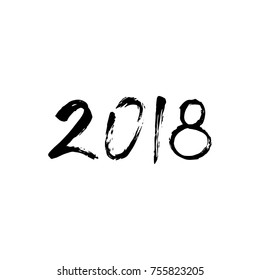 2018 year. The inscription is painted by hand with a black brush. Lettering for the design of New Year's postcard, calendar.