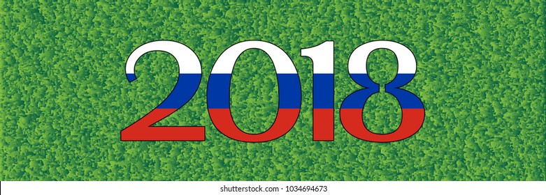 2018 year number from russian flag on a football field grass, Russia world cup 2018 trend, vector illustration