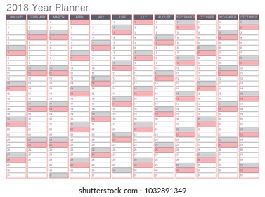 2018 year planner - vector illustration