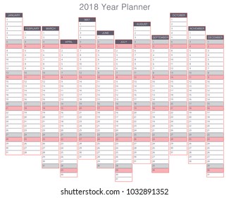 2018 year planner - vector illustration