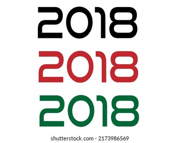 Año 2018. Año de conmemoración en negro, rojo y verde. Vetor con fondo blanco.