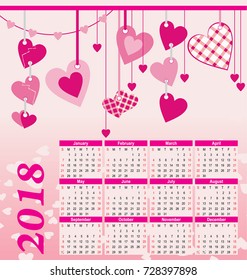 2018 year vector calendar hearts decor