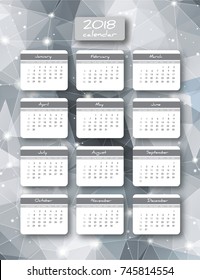 2018 year vector vertical calendar, week starts with Sunday. Set of 12 Months. Planner for 2018 Year. Geometric background with triangles and shining stars