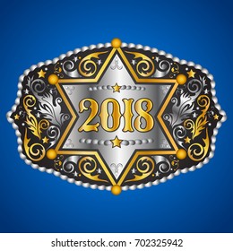 2018 Year Western Cowboy Belt Buckle With Sheriff Badge Vector Design