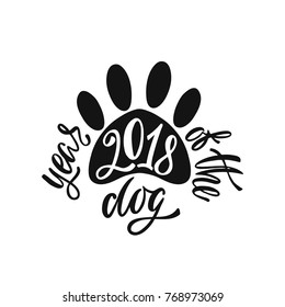 2018- year of the yellow Dog. Abstract dog's paw. Chinese design. Typography lettering design.