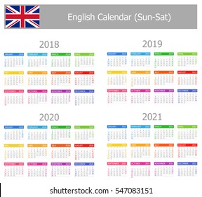 2018-2021 English Type-1 Calendar Sun-Sat on white background