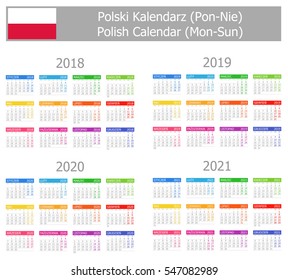 2018-2021 Polish Type-1 Calendar Mon-Sun on white background