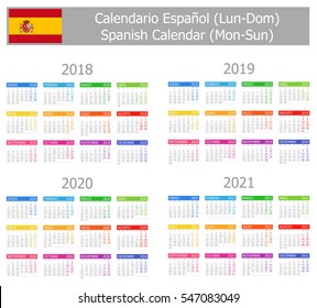 2018-2021 Spanish Type-1 Calendar Mon-Sun on white background