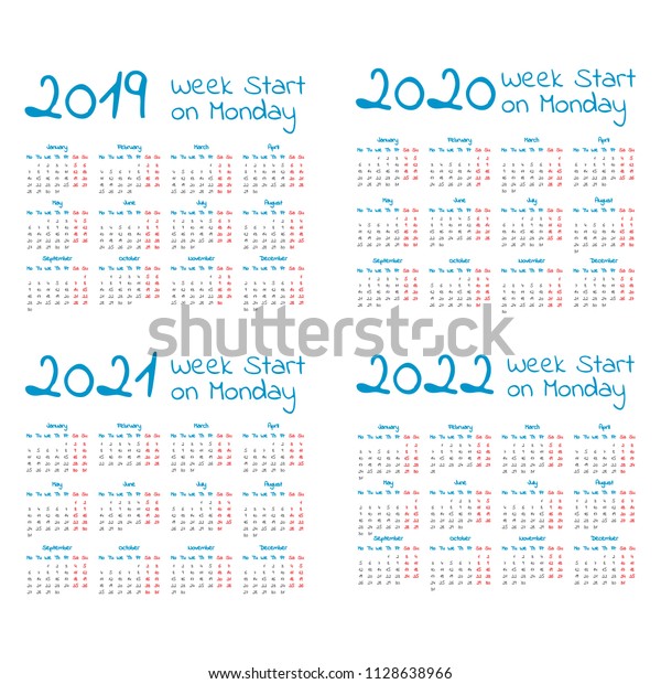 2019 2020 2021 2022 Calendar Set Stock Vector (Royalty Free) 1128638966 ...