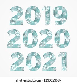 2019 2020 2021 triangle vector symbols. Happy New Year abstract polygonal illustration. Decorative isolated blue icons with snowflakes for winter holiday, decoration, design, concept, party, event