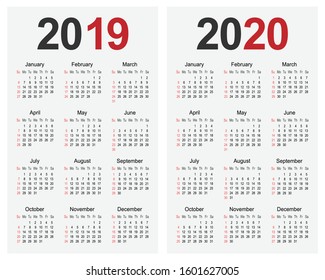 2019 and 2020 year calendar planner template, business design template vector illustration 