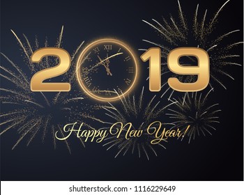 2019 abstract background with exploding fireworks. Vector eps10.
