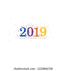 2019 abstract colorful scattered circles on an isolated white background