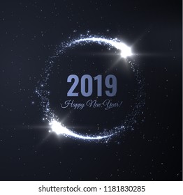 2019 abstract holiday new year background with shiny round frame. Vector eps10.