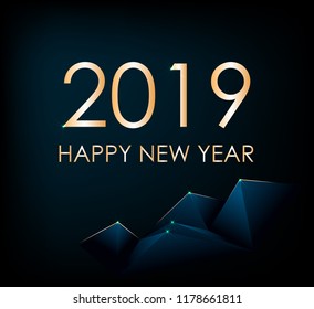 2019. Abstract polygonal pattern luxury dark blue with gold