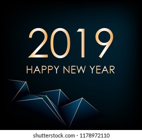 2019. Abstract polygonal pattern luxury dark blue with gold