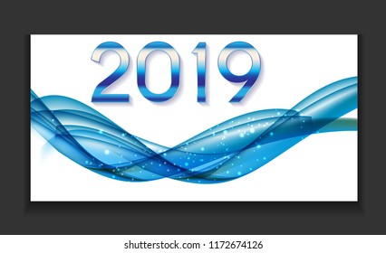 2019 Abstract Vector Illustration of New Year on Background of colored waves. EPS10