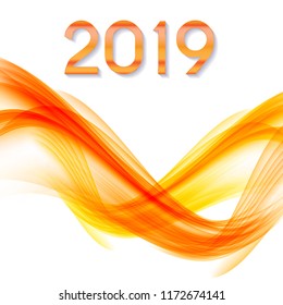 2019 Abstract Vector Illustration of New Year on Background of colored waves. EPS10