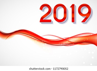 2019 Abstract Vector Illustration of New Year on Background of colored waves. EPS10
