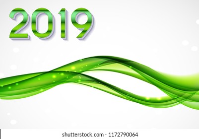 2019 Abstract Vector Illustration of New Year on Background of colored waves. EPS10