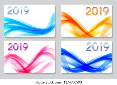 2019 Abstract Vector Illustration of New Year on Background of colored waves. EPS10