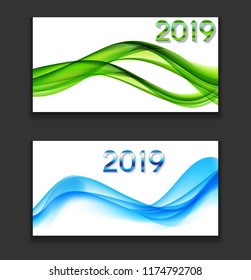 2019 Abstract Vector Illustration of New Year on Background of colored waves. EPS10