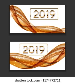 2019 Abstract Vector Illustration of New Year on Background of colored waves. EPS10