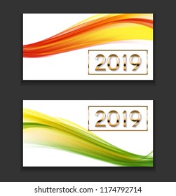 2019 Abstract Vector Illustration of New Year on Background of colored waves. EPS10
