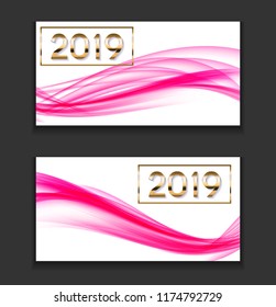 2019 Abstract Vector Illustration of New Year on Background of colored waves. EPS10