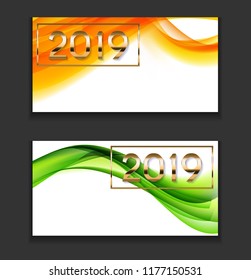 2019 Abstract Vector Illustration of New Year on Background of colored waves. EPS10