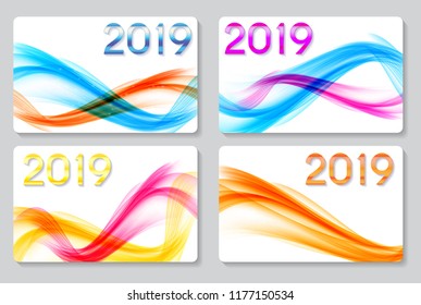 2019 Abstract Vector Illustration of New Year on Background of colored waves. EPS10