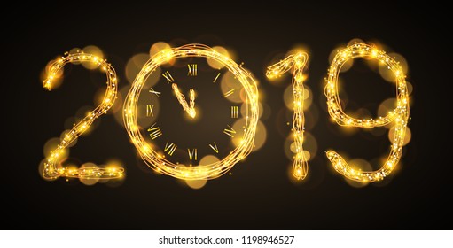2019 background with clock - happy new year