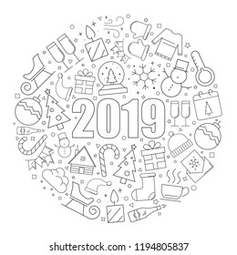 2019 background from line icon. Linear vector pattern. Vector illustration