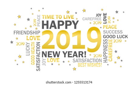 2019  best wishes  gold and grey letters, happy new year