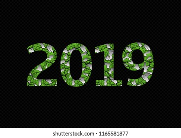 2019 blue broken silver numbers. Happy New Year and Merry Christmas