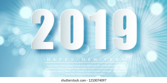 2019 Blue Christmas typography design. Winter season background with falling snow. Christmas and New Year  poster template.Holiday greetings. Vector illustration EPS10.