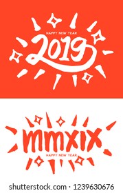 2019 in bright color. roman numerals included. new year graphic element. vector eps 8