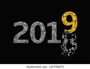 2019 Broken golden numbers. Happy New Year and Merry Christmas