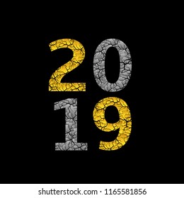 2019 Broken silver and golden numbers. Happy New Year and Merry Christmas