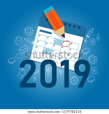 2019 business calendar writing work target with pencil. schedule new year agenda. Vector.