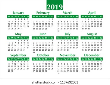 2019 calendar 100x70mm english
