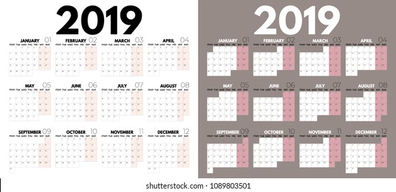 2019 calendar, abstract composition, vector illustration