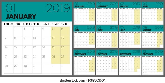 2019 calendar, abstract composition, vector illustration