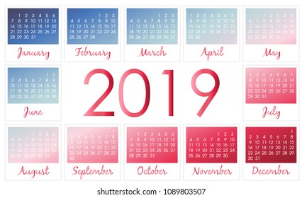 2019 calendar, abstract composition, vector illustration
