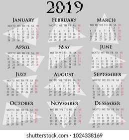 2019 calendar with background