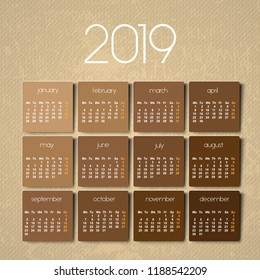 2019 calendar. Brown texture