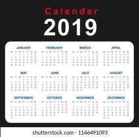 2019 calendar for business cards