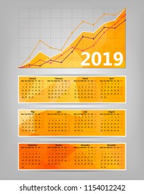 2019 calendar with business statistics chart showing different growing graphs