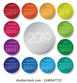 2019 calendar with color circle