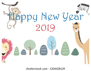 2019 calendar cover design in cute cartoon style.